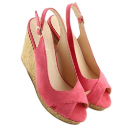 Sandales à talon compensé en liège rose 6421 Rose jaune 3