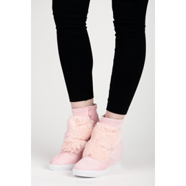 Baskets compensées avec fourrure rose 5