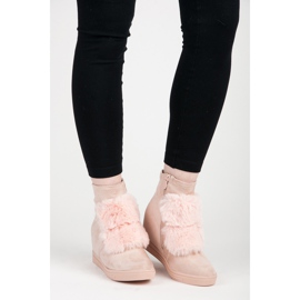 Baskets compensées avec fourrure rose 5