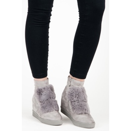 Baskets compensées avec fourrure gris 4