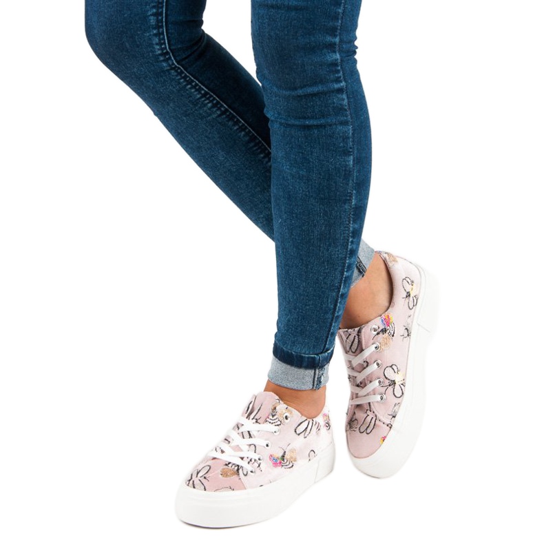 Kylie Baskets en velours sur la plateforme blanc rose 1