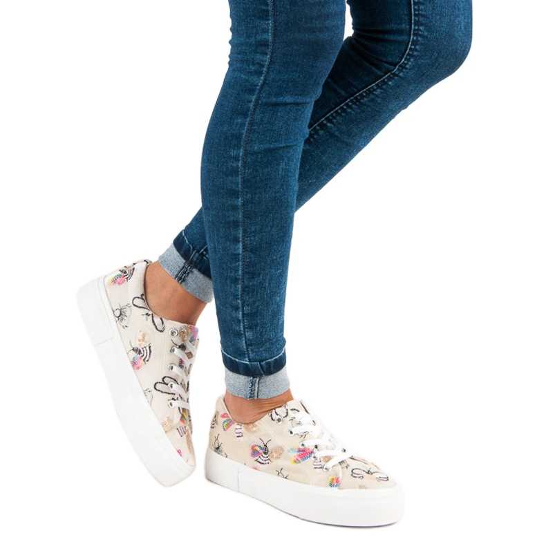 Kylie Baskets en velours sur la plateforme beige 2