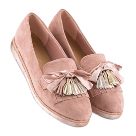 Bestelle Mocassins en daim à franges rose 1