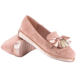Bestelle Mocassins en daim à franges rose 4