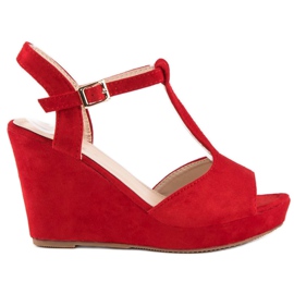 Bella Star Sandales compensées en daim rouge 6