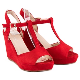 Bella Star Sandales compensées en daim rouge 3