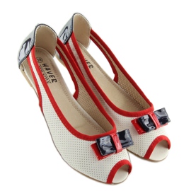 Ballerines blanches bout ouvert D314 BLANC / MARINE 1