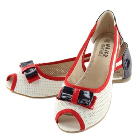 Ballerines blanches bout ouvert D314 BLANC / MARINE 2
