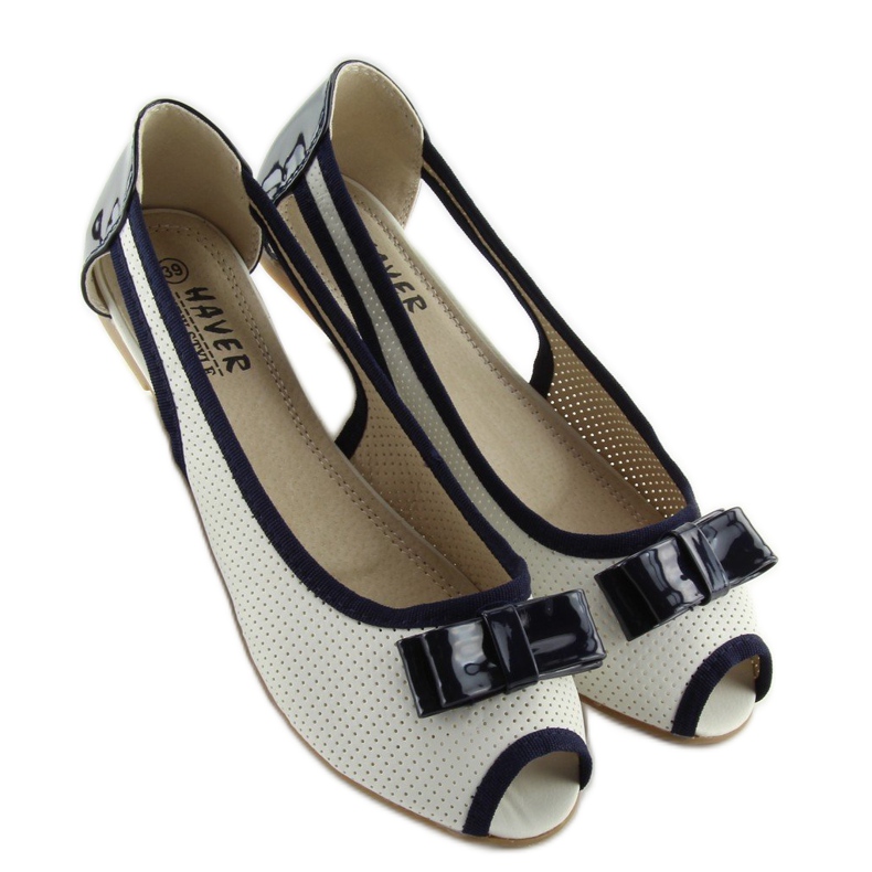 Ballerines blanches bout ouvert D314 BLANC / MARINE 1