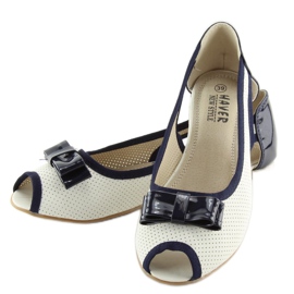 Ballerines blanches bout ouvert D314 BLANC / MARINE 2