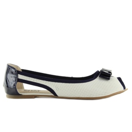 Ballerines blanches bout ouvert D314 BLANC / MARINE 3