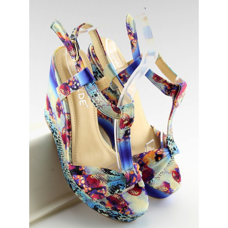 Sandales compensées en satin 903 bleu 1