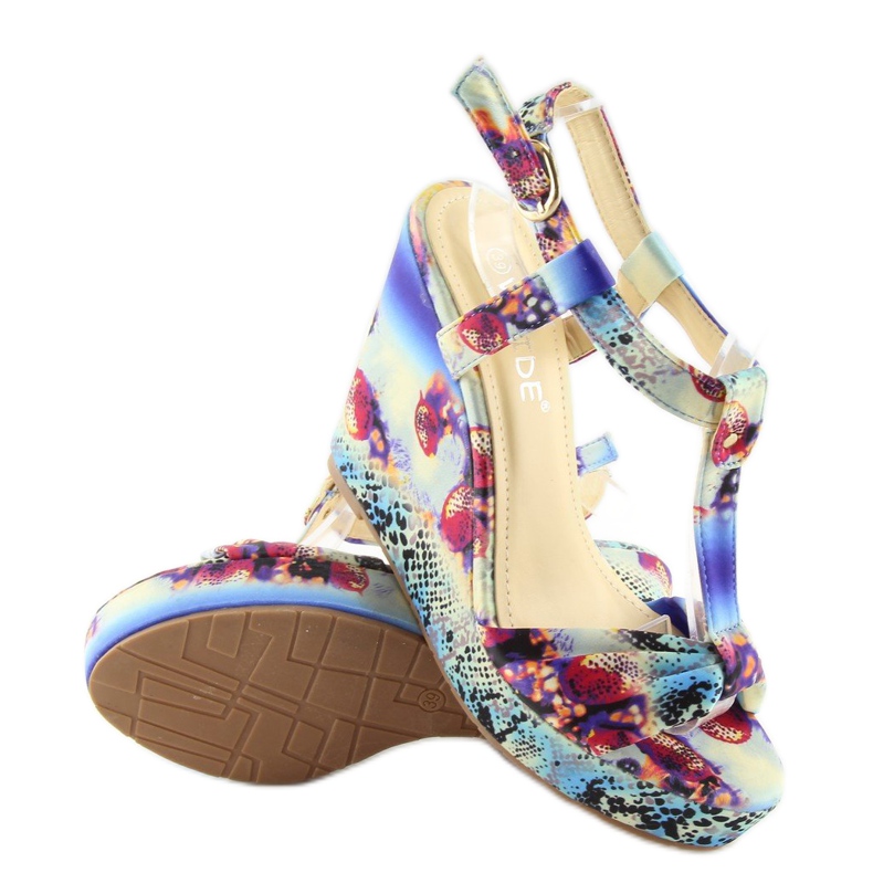 Sandales compensées en satin 903 bleu 2