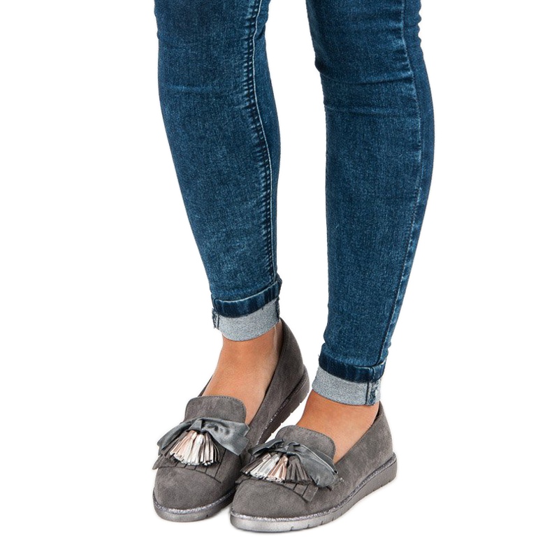 Bestelle Mocassins en daim à franges gris 1