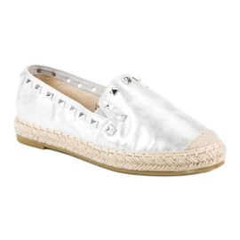 Forever Folie Espadrilles argentées à clous gris 1