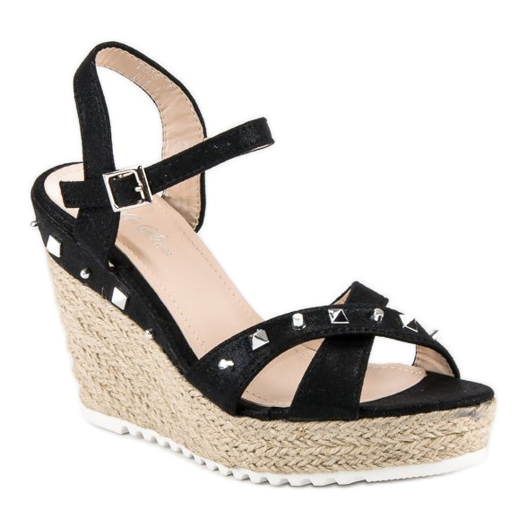 Bello Star Espadrilles compensées avec strass noir 1