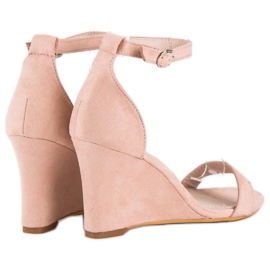 Sandales compensées en daim rose 3