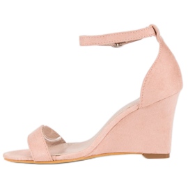 Sandales compensées en daim rose 2