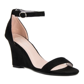 Sandales compensées en daim le noir 3