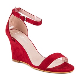 Sandales compensées en daim rouge 3