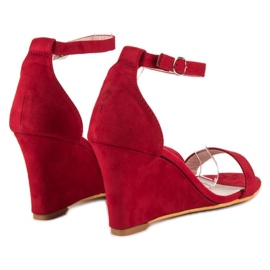 Sandales compensées en daim rouge 4
