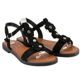 L. Lux. Shoes Sandales plates en daim le noir 1