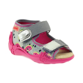 Chaussons, Sandales Velcro, Befado 242p080 gris rose 1