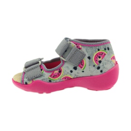 Chaussons, Sandales Velcro, Befado 242p080 gris rose 2