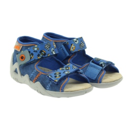 Sandales Befado 250p empiècement cuir bleu orange 4