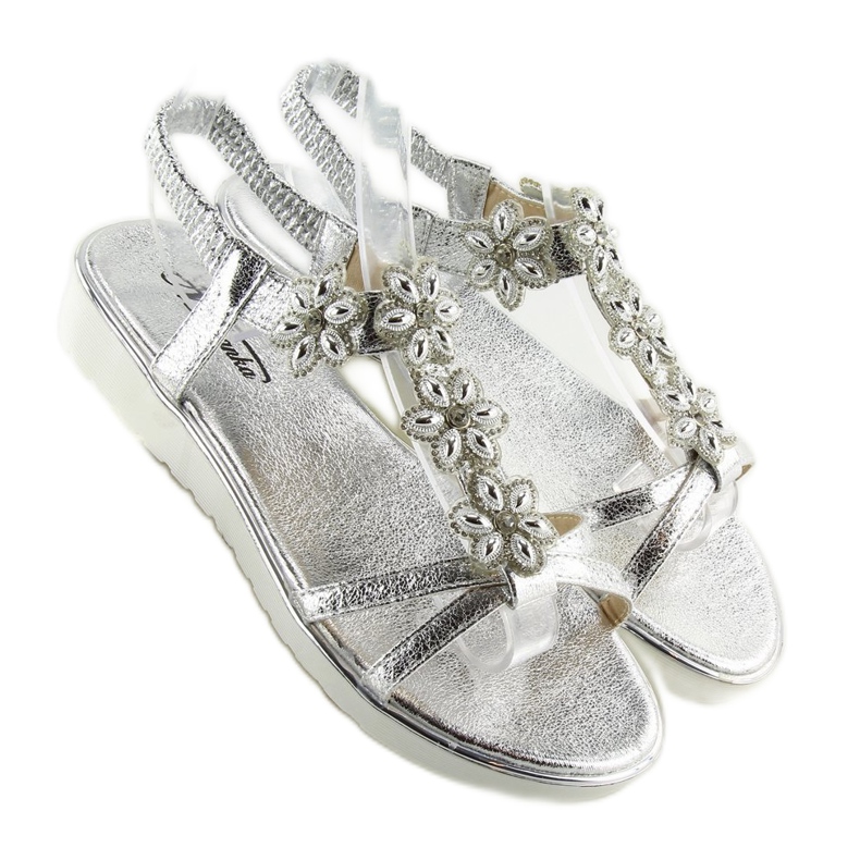Sandales confortables à fleurs, argent 127-58 Argent gris 1