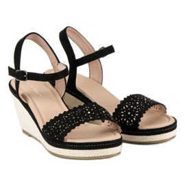 Ideal Shoes Espadrilles noires à semelles compensées le noir 3