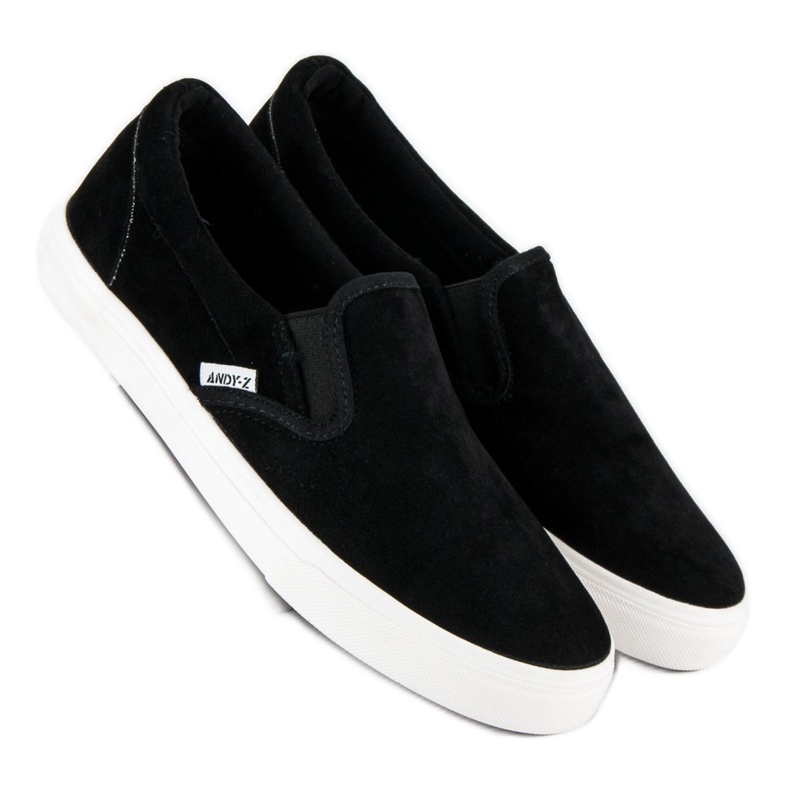 Andy Z Slipons en daim noir le noir 1