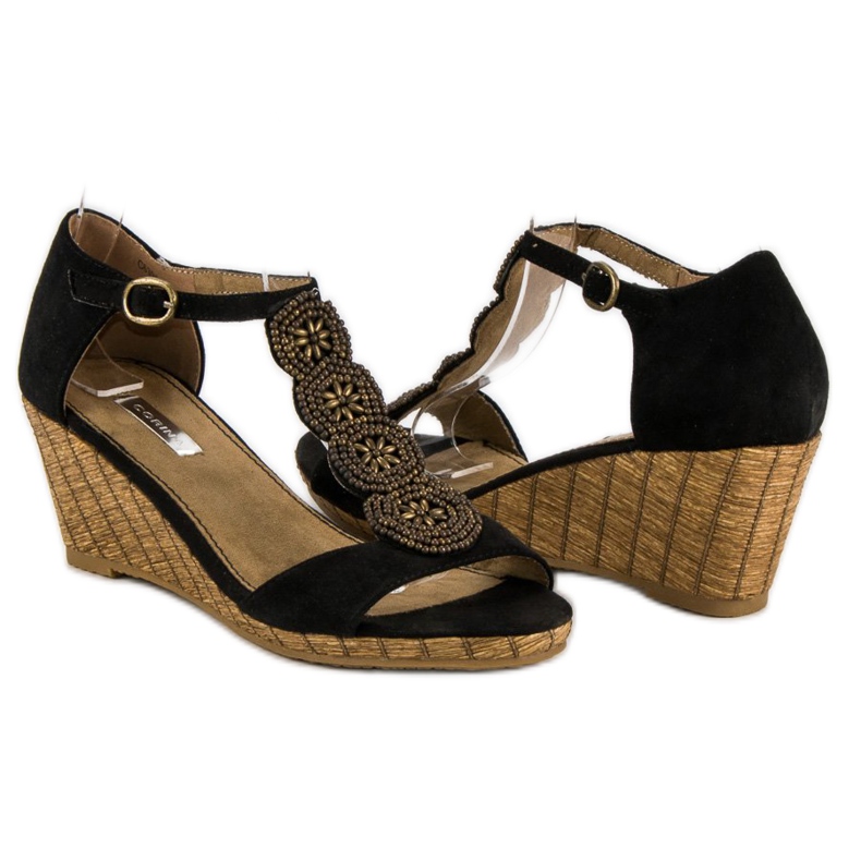 Corina Sandales compensées décoratives noir 1