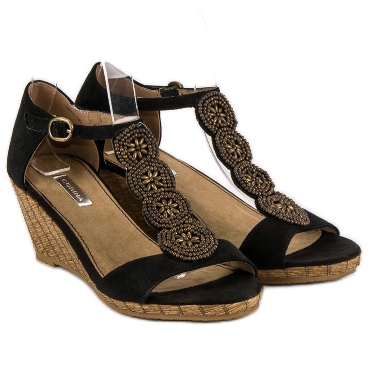 Corina Sandales compensées décoratives noir 2