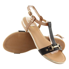 Sandales noires sur semelle plate noir 9871 Black 1