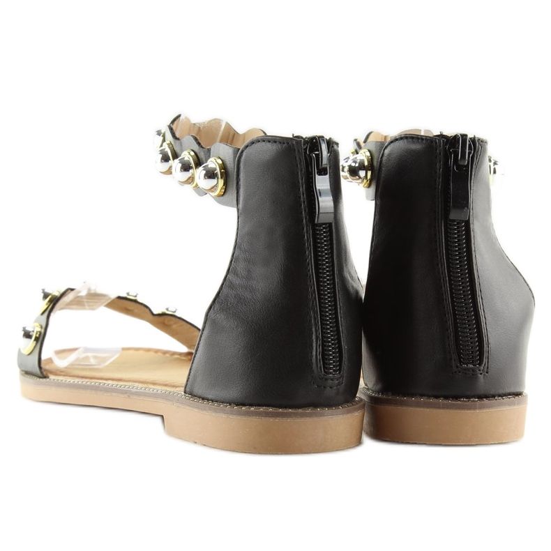 Noir VS-376 Sandales noires à fermeture à la cheville 2