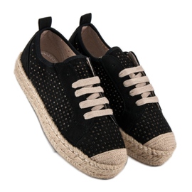 Corina Espadrilles Ajourées Sur Le Compensé le noir 1