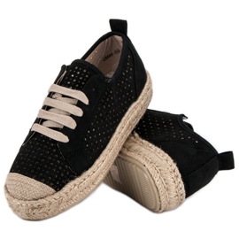 Corina Espadrilles Ajourées Sur Le Compensé le noir 2