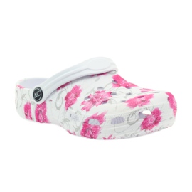 American Club Chaussons enfants américains kroks fleurs blanc gris rose 1