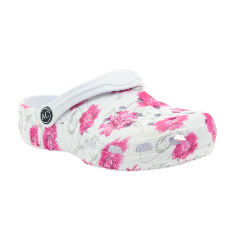 American Club Chaussons enfants américains kroks fleurs blanc gris rose 1