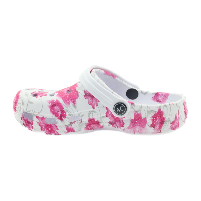 American Club Chaussons enfants américains kroks fleurs blanc gris rose 2