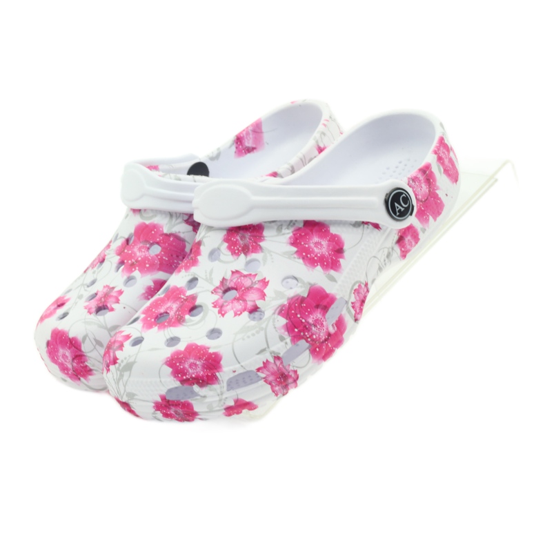 American Club Chaussons enfants américains kroks fleurs blanc gris rose 4