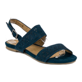 Corina Sandales plates en daim bleu 1
