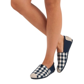 L. Day Slipons à carreaux bleu marine brun 1