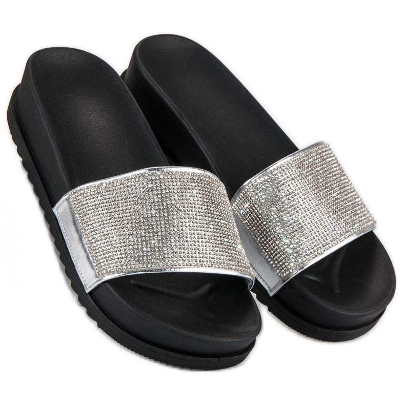 Élégantes pantoufles argentées gris 1 Élégantes pantoufles argentées gris 1