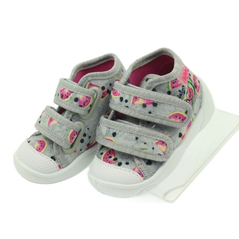 Baskets pantoufles en pastèques grises Befado vert rose 4