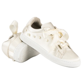 Baskets En Satin Avec Perles beige 2