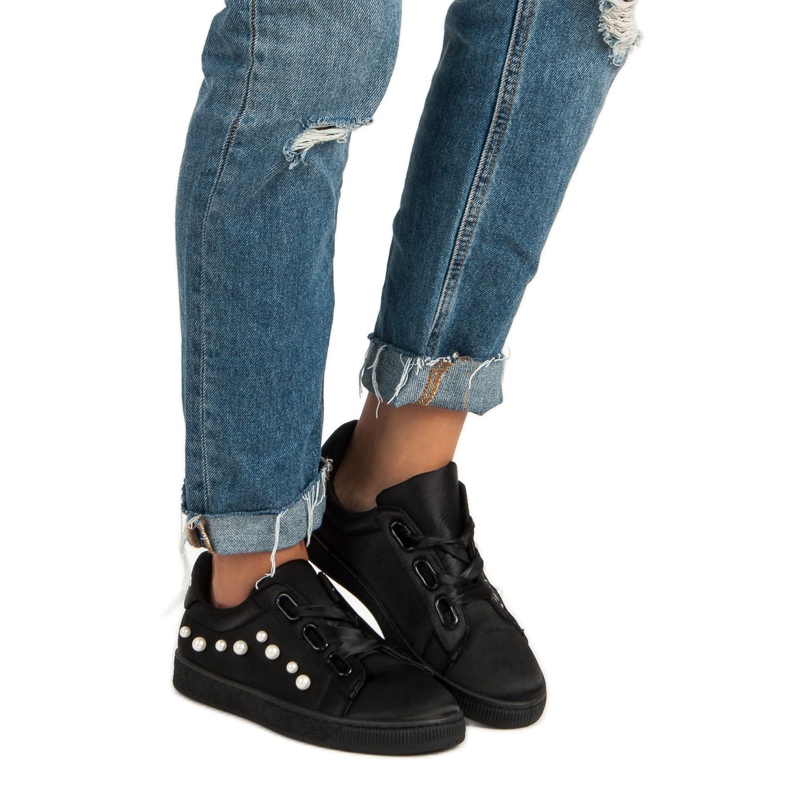 Baskets En Satin Avec Perles le noir 2