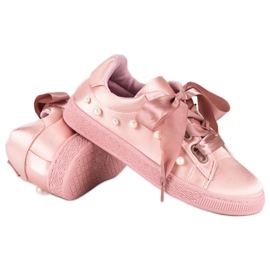Baskets En Satin Avec Perles rose 1