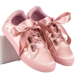 Baskets En Satin Avec Perles rose 2